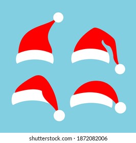 Santa Christmas cap vector icons isolated on blue background. Cristmas concept, chrismas symbols, crismas vector clip art.