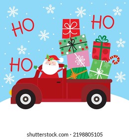 Santa in Christmas car with a gifts