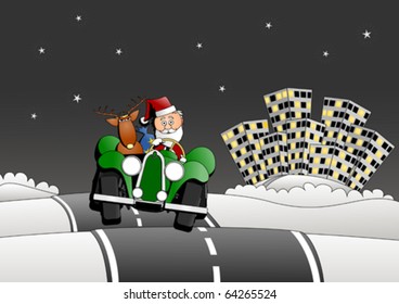 Santa Christmas car  (vector)
