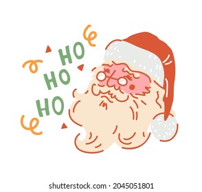 Tarjeta de Navidad de Santa. Santa Claus está diciendo ho-ho-ho. Ilustración vectorial de arte de línea.