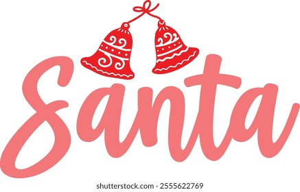 Santa christmas clip art design on plain white transparent isolated background for card, shirt, hoodie, sweatshirt, apparel, card, tag, mug, icon, poster or badge