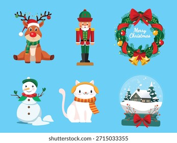 Weihnachtliche Elemente. Weihnachtsbaum mit Neujahrsdekoration, klassische Vektorgrafik. Dekorationen für Weihnachten 2025