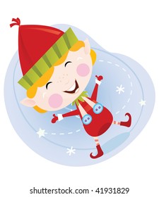 Santa christmas elf in red costume. Cute christmas elf in red. Vector cartoon Illustration.