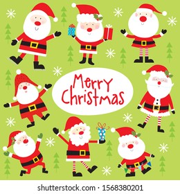 santa christmas greeting card on green background