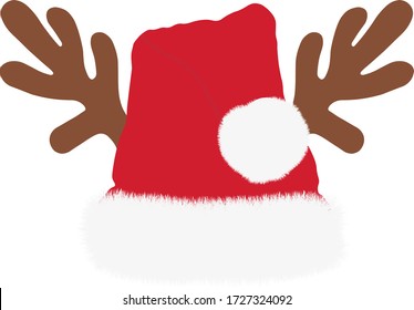 Santa Christmas Hat with Antlers on a white background