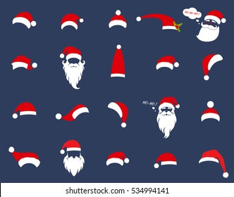 Santa Christmas hat decoration. Vector illustration in a flat style isolated on a blue background. New Year 2017.