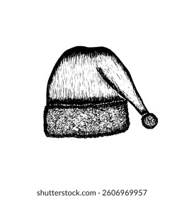 Santa Christmas hat hand-drawn black rough sketch vector illustration.