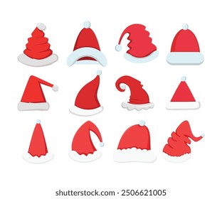 Santa and Christmas hat icons illustration set