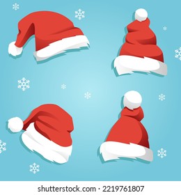 Santa christmas hat vector illustration. Red santa top hat isolated on blue background