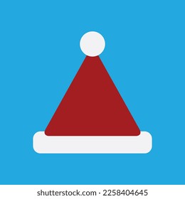 Santa christmas hat vector illustration. Red santa top hat isolated on Blue background