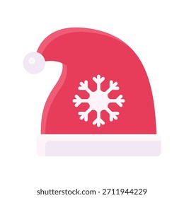 Santa Christmas Hat Vector Illustration, Flat Style Icon