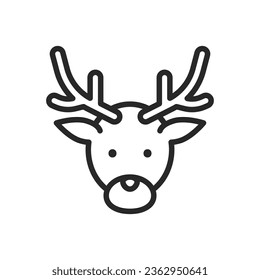 Santa Christmas Reindeer Icon. Vector Outline Editable Isolated Rudolph Sign of the Arctic Sleigh Leader in Festive Yuletide Tradition.