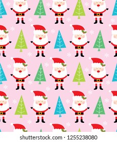 santa christmas seamless pattern with pink color background