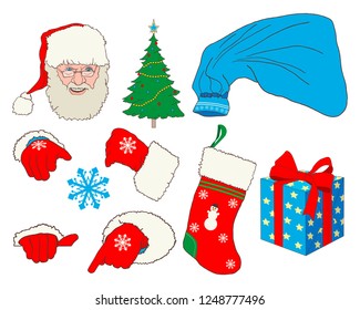 Santa Christmas set. Vector illustration of a set of Christmas items.