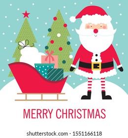 santa and christmas sleigh greeting card design