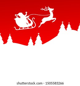 Santa And Christmas Sleigh One Reindeer Forest Red