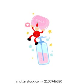 santa christmas and soap sanitizer hygene cartoon flat design illustration