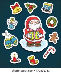 santa and christmas sticker or patch