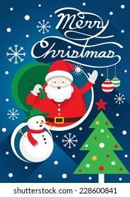 Santa, Christmas Text & Snowman