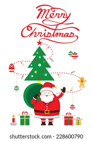 Santa, Christmas Text & Tree