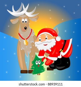 santa with christmas tree. christmas card.vector