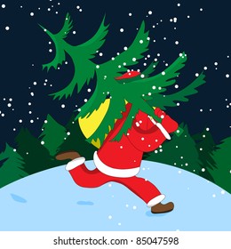 Santa with Christmas tree  in forest