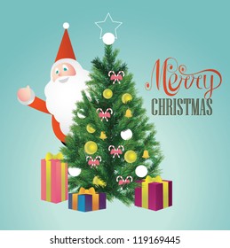 Santa and christmas tree with gifts