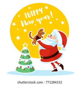 santa Christmas tree puppy new year