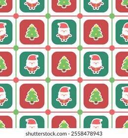 Santa and Christmas tree seamless pattern design for background, wallpaper, textile design, fabric, card, wrapping paper, notebook, diary cover, blanket for kids, blanket, decorative and etc.