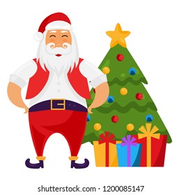 Santa and Christmas tree vector illustration. 