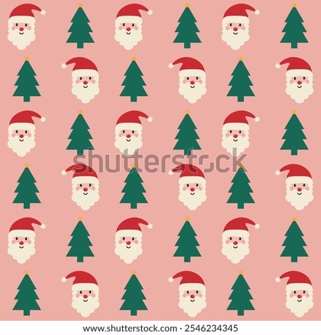 santa and christmas trees seamless pattern. for surface pattern design, print, wallpaper, wrapping paper, fabric.