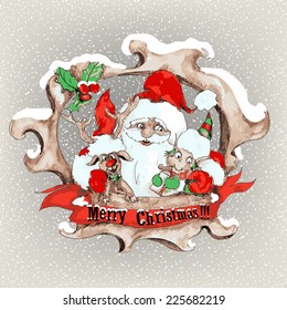 Santa Christmas vintage vector greeting card