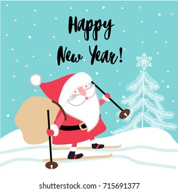 Santa Christmas winter template greeting card, label.New year card.