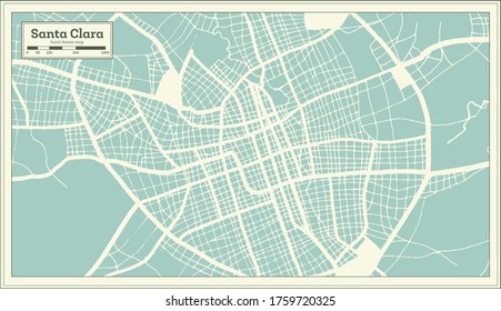 Santa Clara Cuba City Map In Retro Style. Outline Map. Vector Illustration.