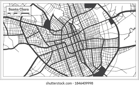 Santa Clara Cuba City Map In Black And White Color In Retro Style. Outline Map. Vector Illustration.