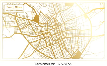 Santa Clara Cuba City Map In Retro Style In Golden Color. Outline Map. Vector Illustration.