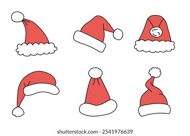 Santa Clasis hat, red with white fur. Doodle Illustration, Christmas Decoration