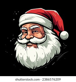 Santa Claus 2D, black background, clipart, christmas