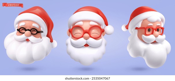 Santa Claus 3d vector cartoon icon set