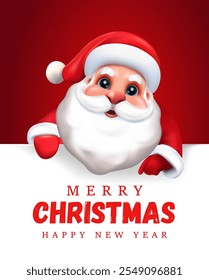 Santa Claus 3d with vertical blank sign. Empty space for design.