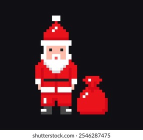 Icono de Santa Claus de 8 bits, Santa Claus con una bolsa de regalos pixel art item.