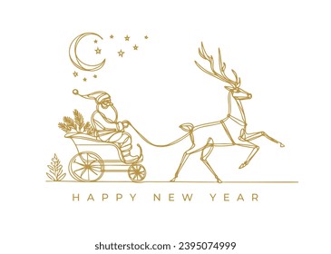 Santa Claus abstract  drawing happy new year 2024 simple elegant continuous line drawing christmas greeting card 