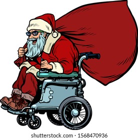 Santa Claus is an active wheelchair user disabled. Christmas and New year. Pop art retro vector illustration kitsch vintage 50s 60s