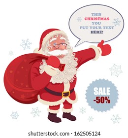 Santa Claus advertising Santa Claus posing for commercial purpose.
