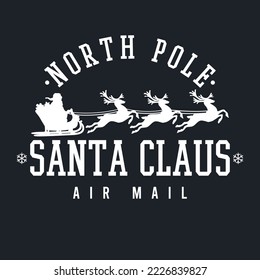 Santa Claus Air Mail Postal Stamp Silhouette. Illustration Design North Pole Design.