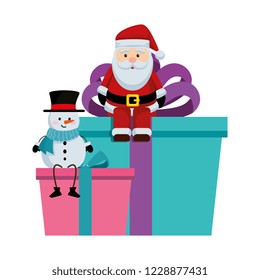 santa claus amd snowman in gifts