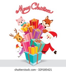 Santa Claus, Animals And Gift Boxes, Merry Christmas, Xmas, Happy New Year, Objects, Festive, Celebrations