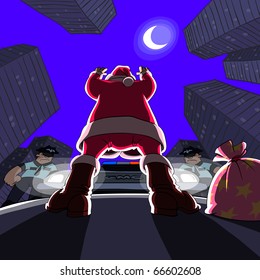 Santa Claus is arrested by two policemen