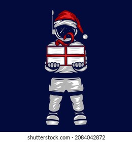 Santa claus astronaut logo line pop art potrait colorful design with dark background. Abstract vector illustration.