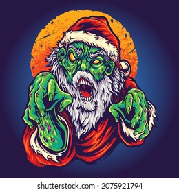 Santa Claus Attack Scream Zombie Vector illustrations for your work Logo, mascot merchandise t-shirt, stickers and Label designs, poster, greeting cards advertising business company or brands.